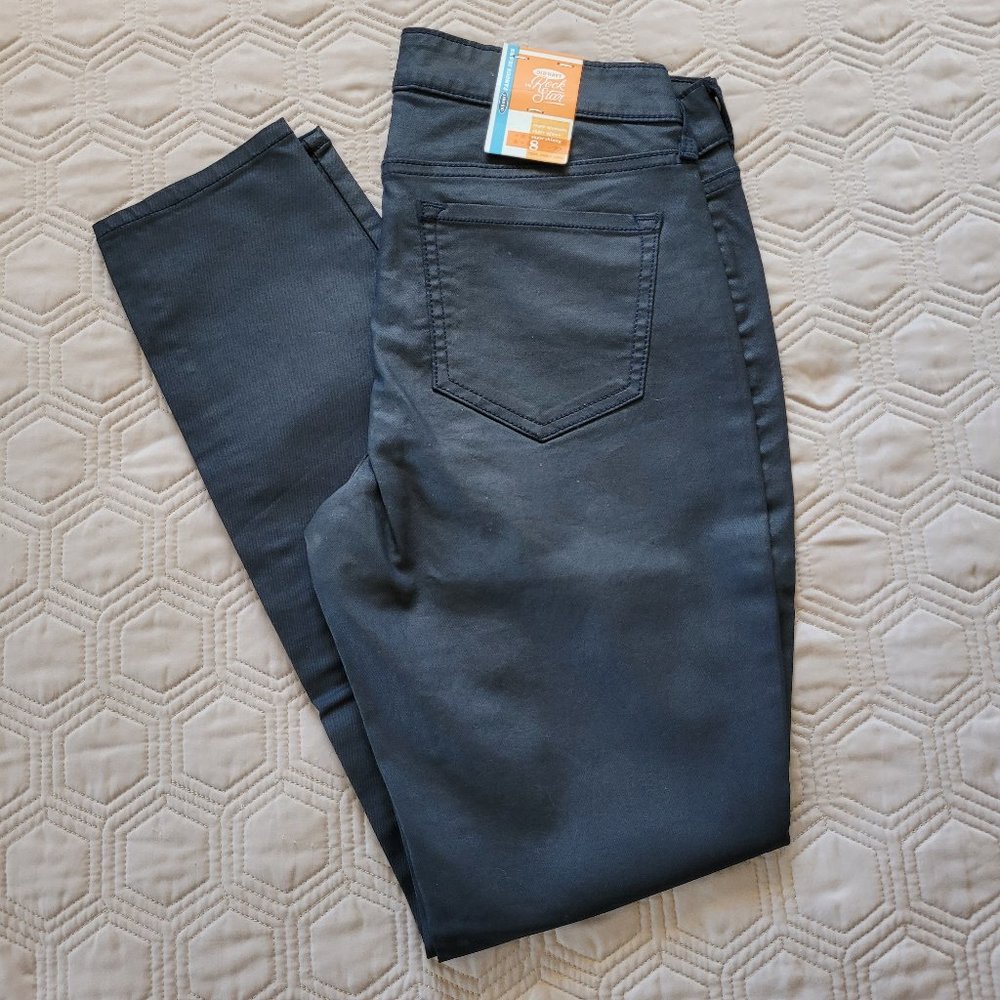 New Old Navy women's dark gray/black skinny stretch jeans (coated leather look)